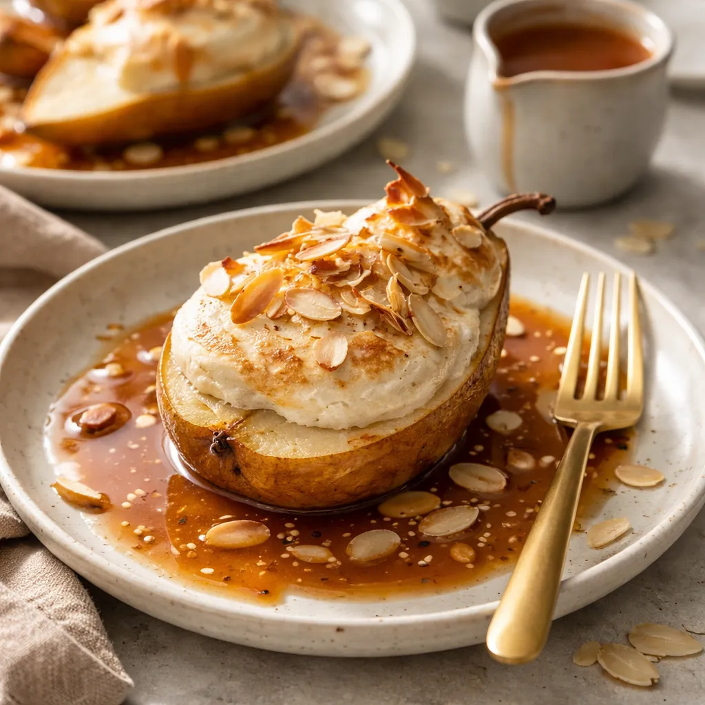 Baked pears under almond meringue with vanilla-caramel sauce (variant 4220bc33) - photo 1