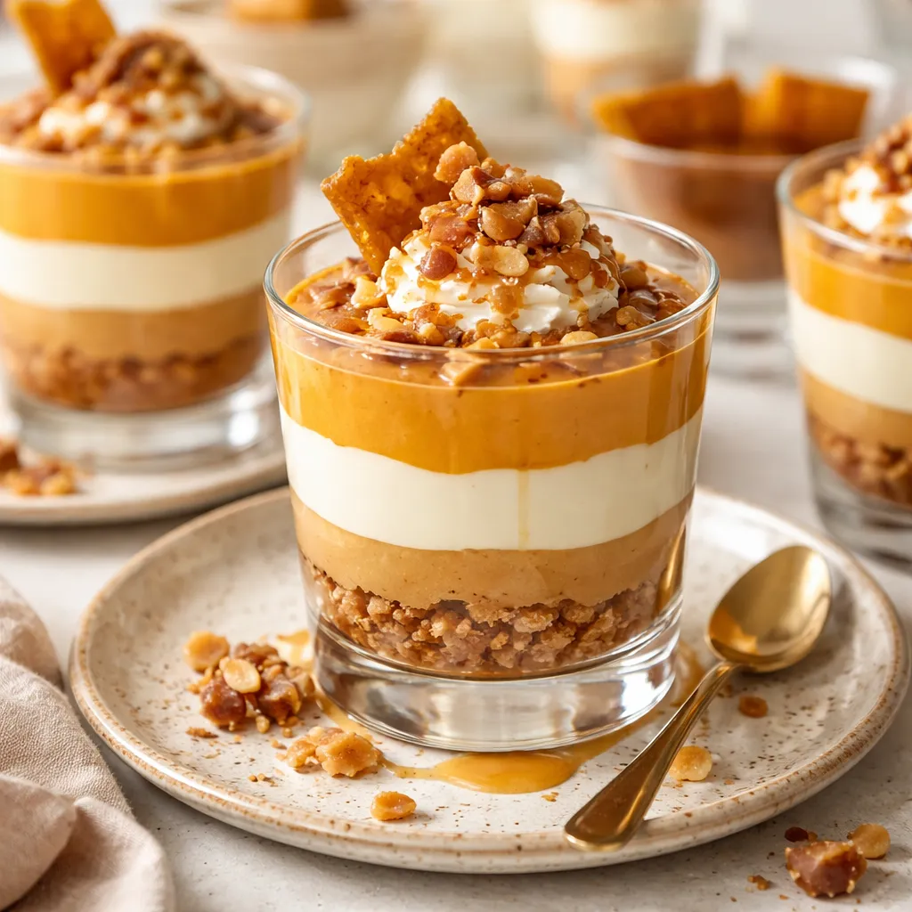 Modern layered pumpkin and white chocolate mousses with almond streusel and maple caramel - photo 1