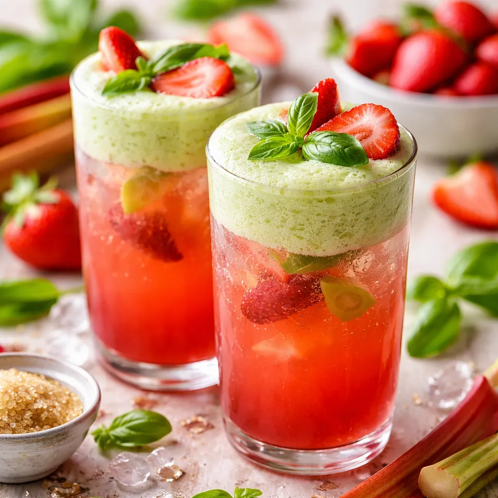 Wiosenny napój rabarbarowo‑truskawkowy z bazyliową pianą - zdjęcie 1