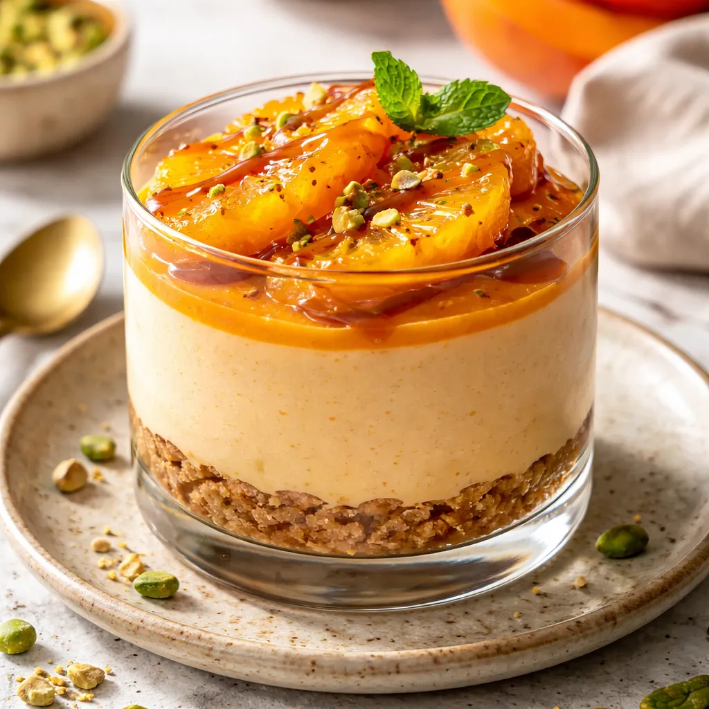Modern persimmon mousse with caramelized oranges and a crumbly base - photo 1