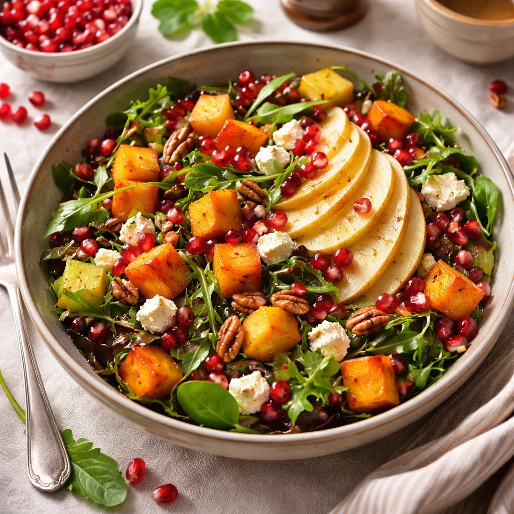 Recipe for: Seasonal salad with roasted pumpkin, pear, and pomegranate - photo 1