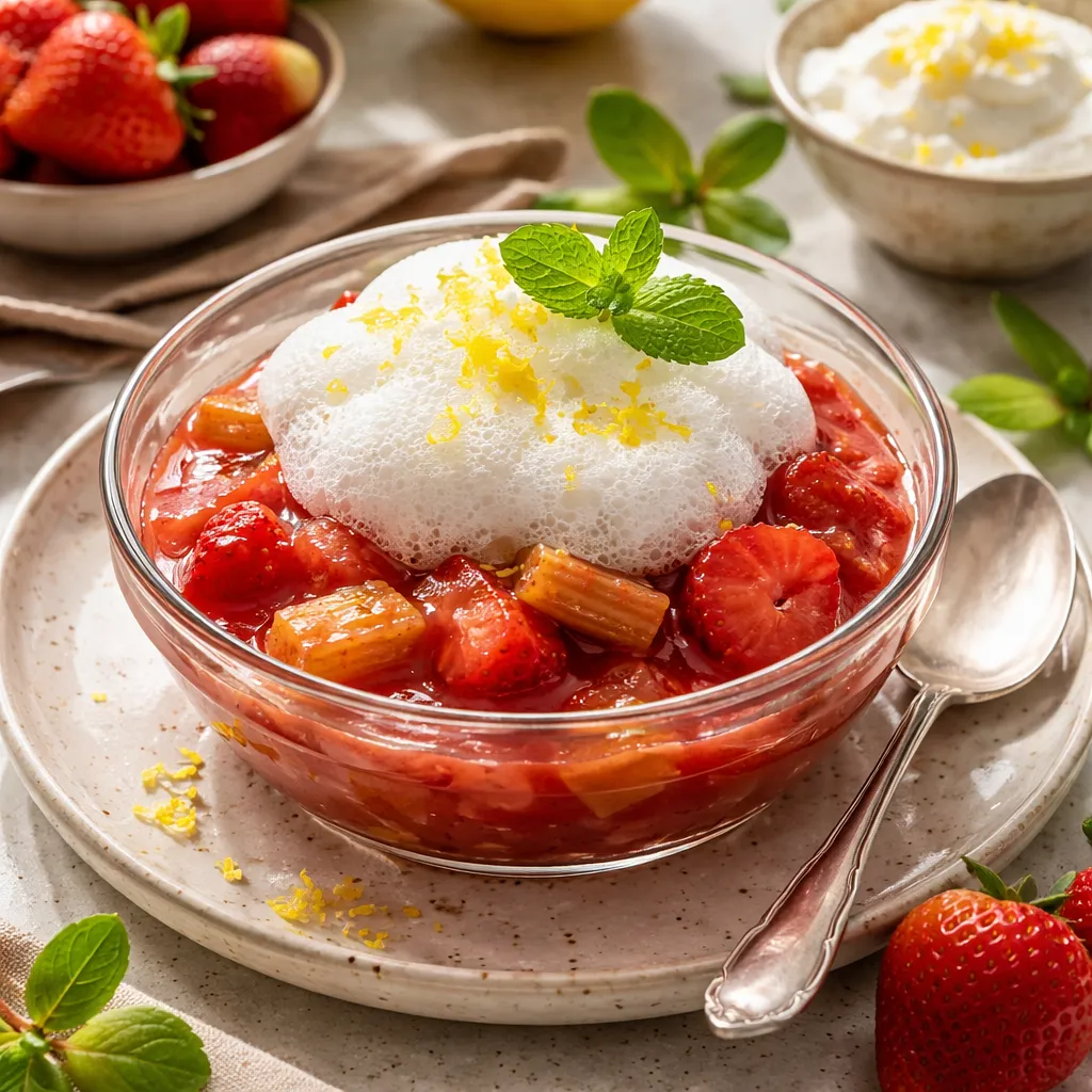 Tradycyjny kompot rabarbarowo-truskawkowy z cytrynową pianą - zdjęcie 1