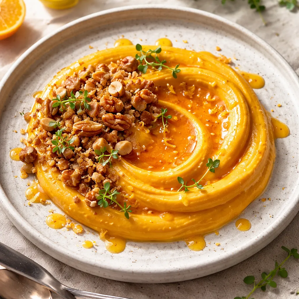 Modern pumpkin cream with clementine glaze and nut crumble - photo 1