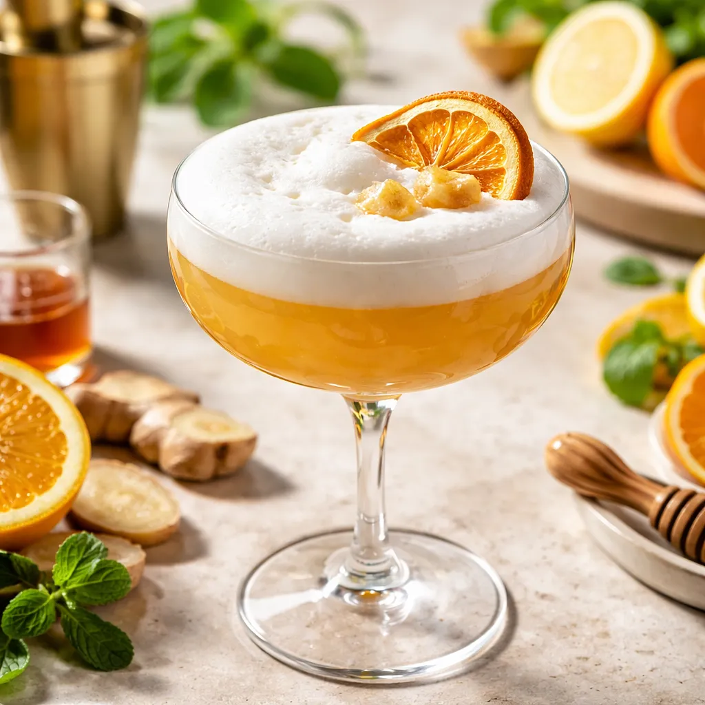 Modern citrus-ginger cocktail with aquafaba foam - photo 1