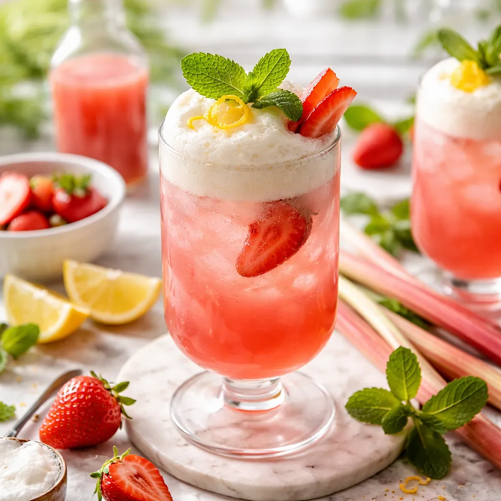 Wiosenny koktajl rabarbarowo-truskawkowy z cytrynowo-miętową pianą (wariant dc5294ba) - zdjęcie 1