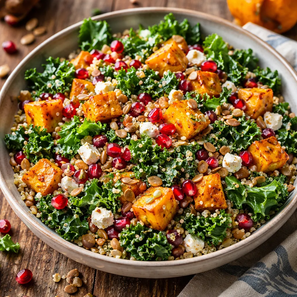 Autumn Salad with Roasted Pumpkin, Kale, Quinoa, and Pomegranate (vegetarian) - photo 1