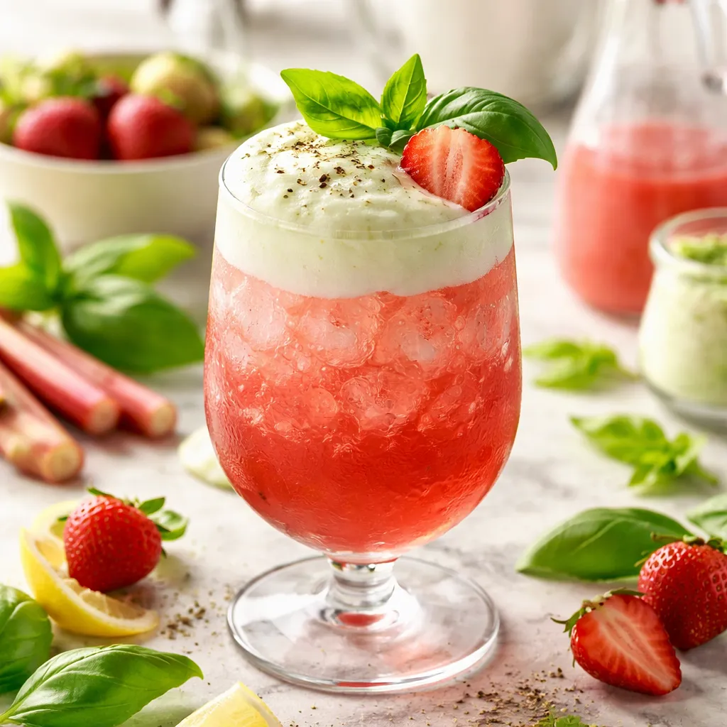 Spring Rhubarb-Strawberry Cocktail with Basil Foam (variant d909a13c) - photo 1