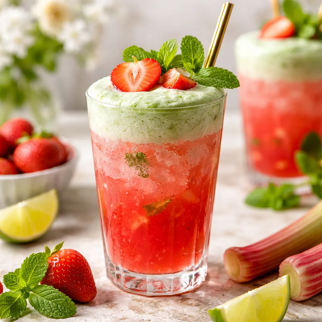 Spring rhubarb-strawberry cocktail with mint foam - photo 1
