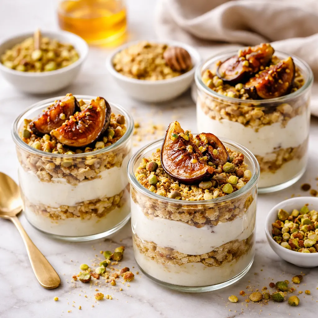 Quick cups with baked figs, ricotta cream, and pistachio-oat crumble - photo 1
