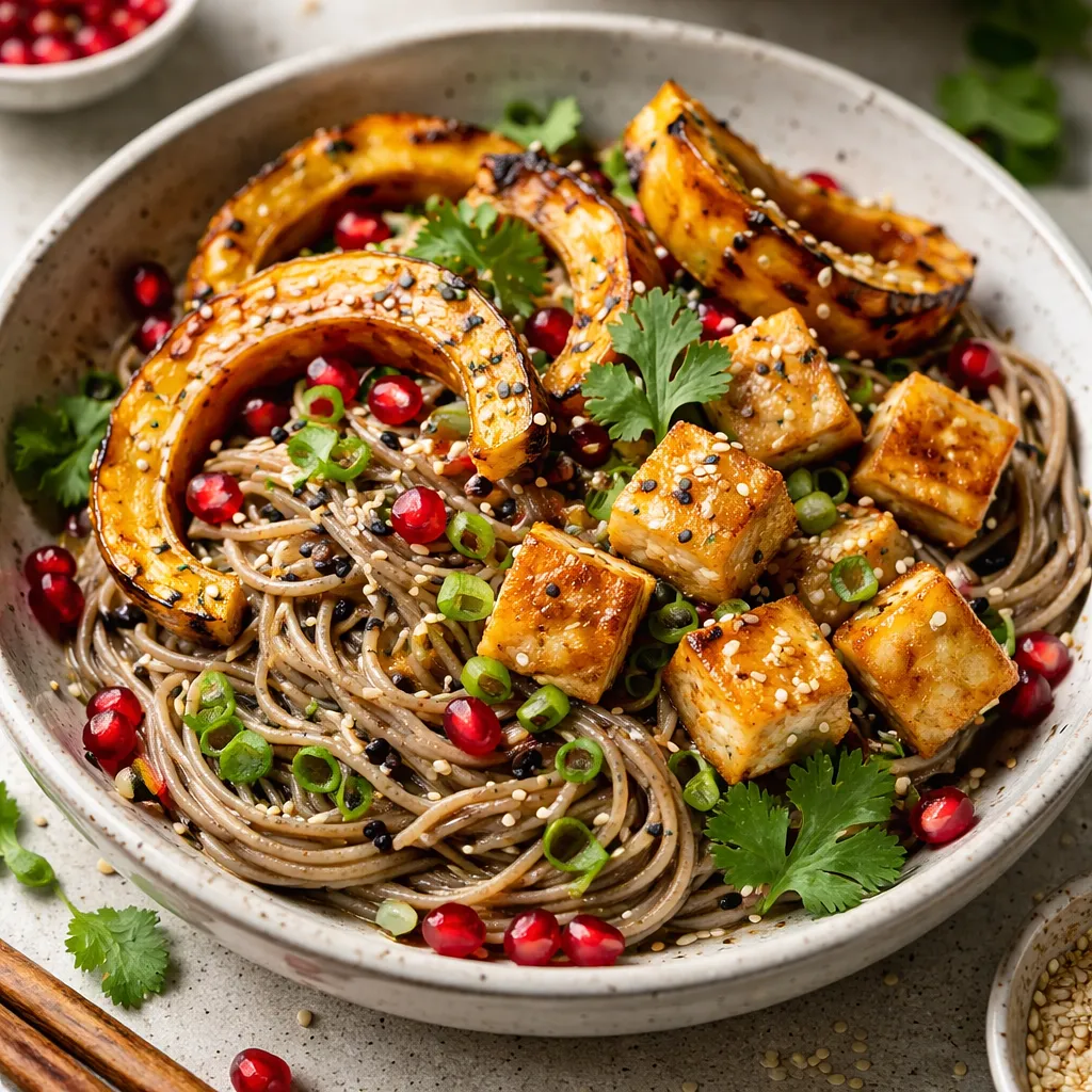 Przepis na: Soba fusion z pieczoną dynią kabocha, chrupiącym tofu i granatem (wariant 033f8c03) - zdjęcie 1