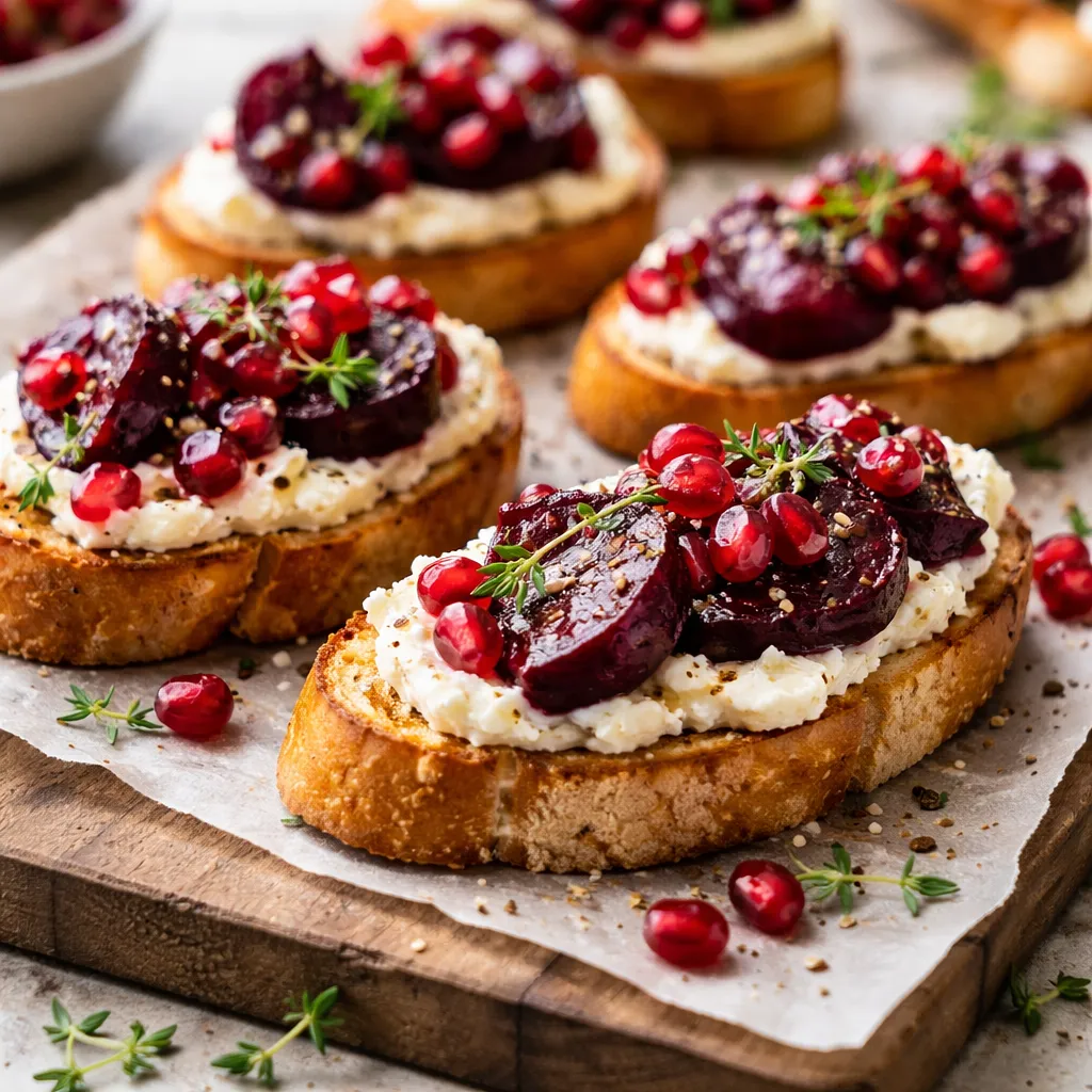 Quick Winter Crostini with Goat Cheese, Roasted Beetroot, and Pomegranate - photo 1