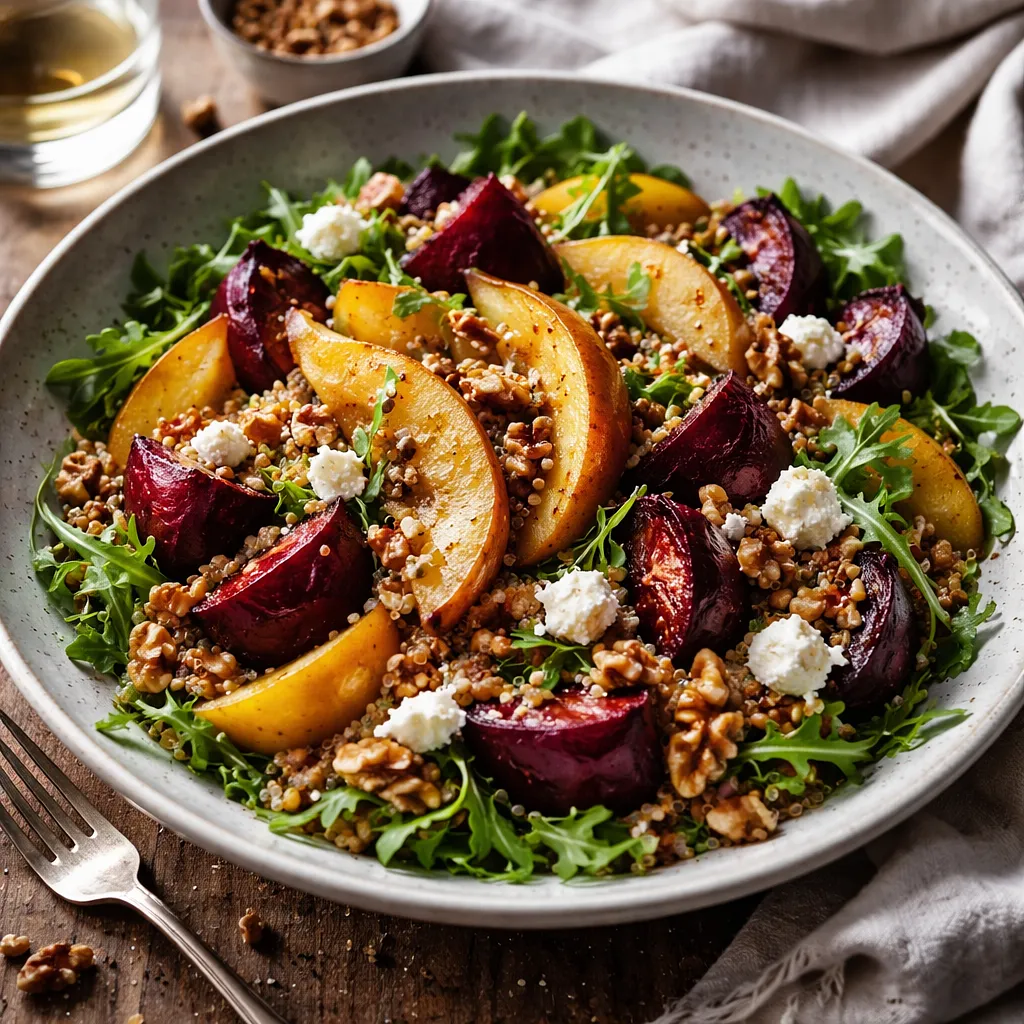 Modern winter salad with roasted beets, caramelized pears, and quinoa - photo 1