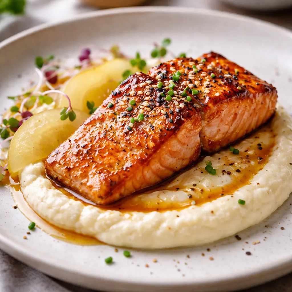 Recipe for: Miso salmon with cauliflower purée and pickled pear — variant 9b18de90 - photo 1