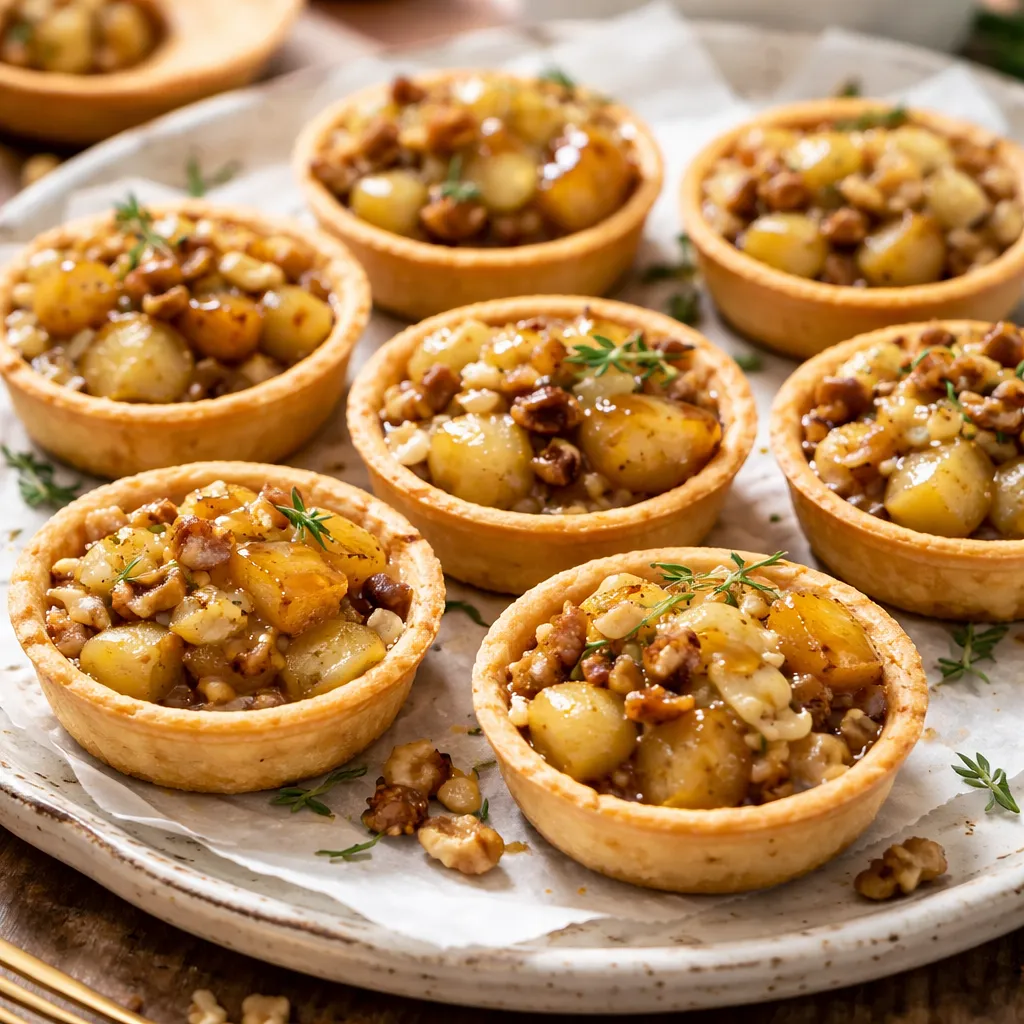Mini tarts with caramelized pear, gorgonzola, and nuts - photo 1