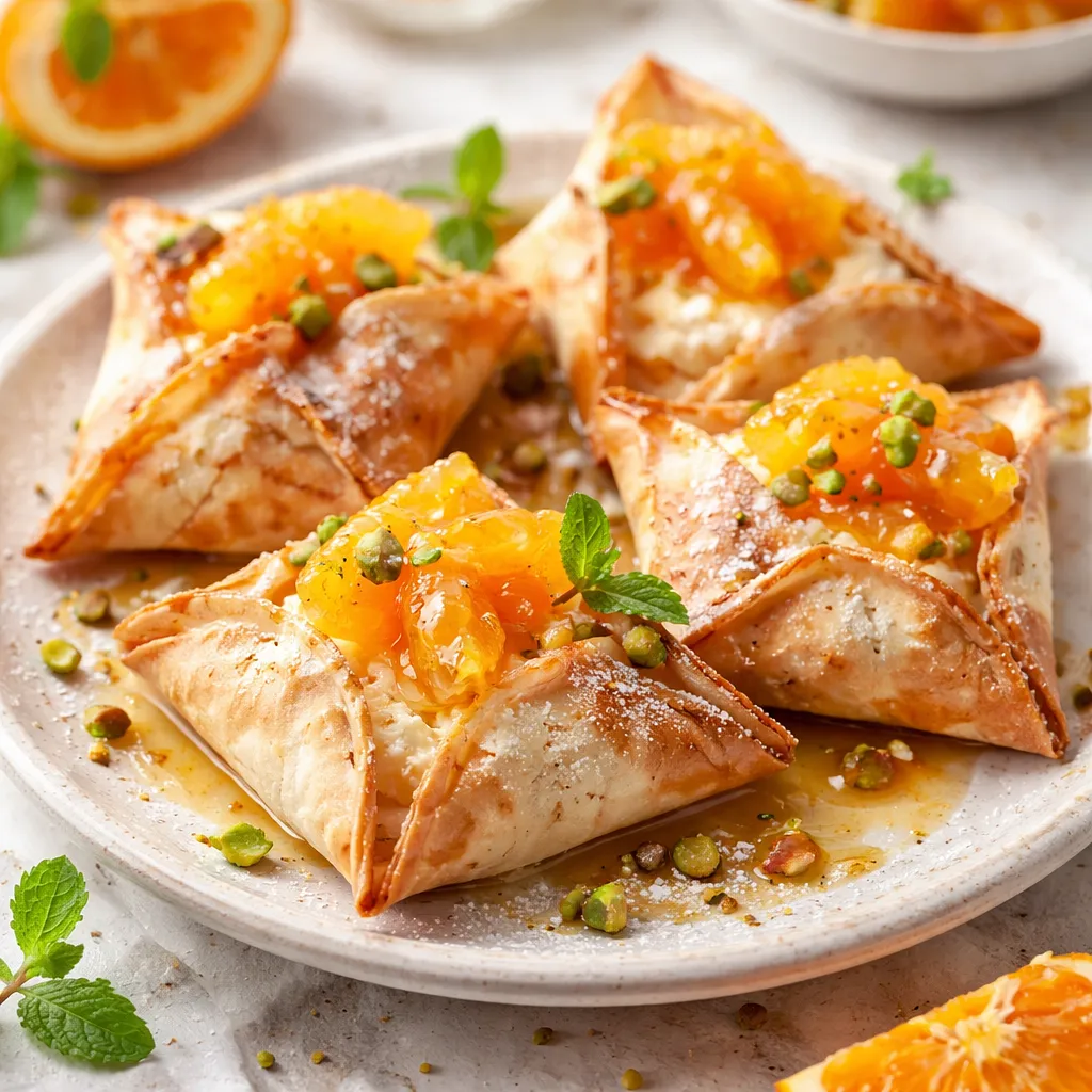Recipe for: Quick filo pastry envelopes with ricotta cream and glazed oranges - photo 1