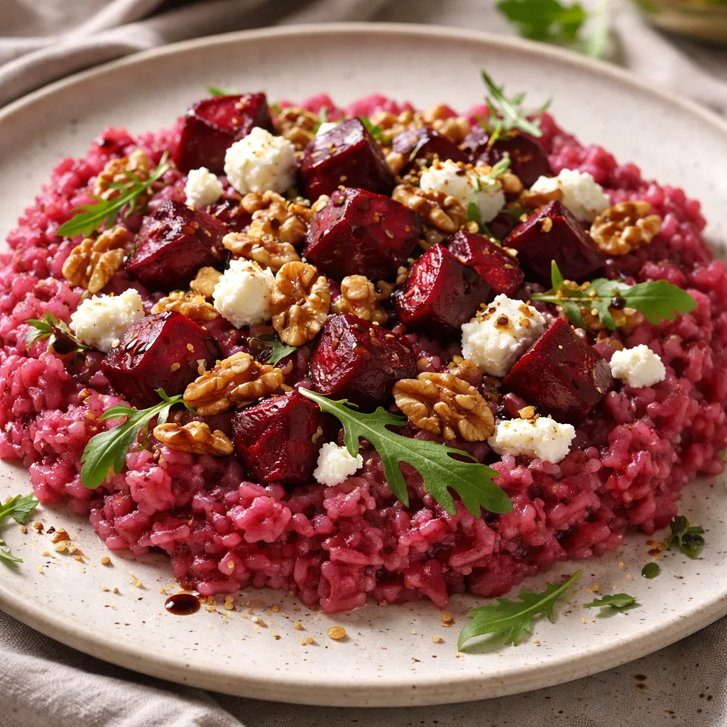 Przepis na: Risotto z pieczonymi burakami, kozim serem i prażonymi orzechami włoskimi - zdjęcie 1