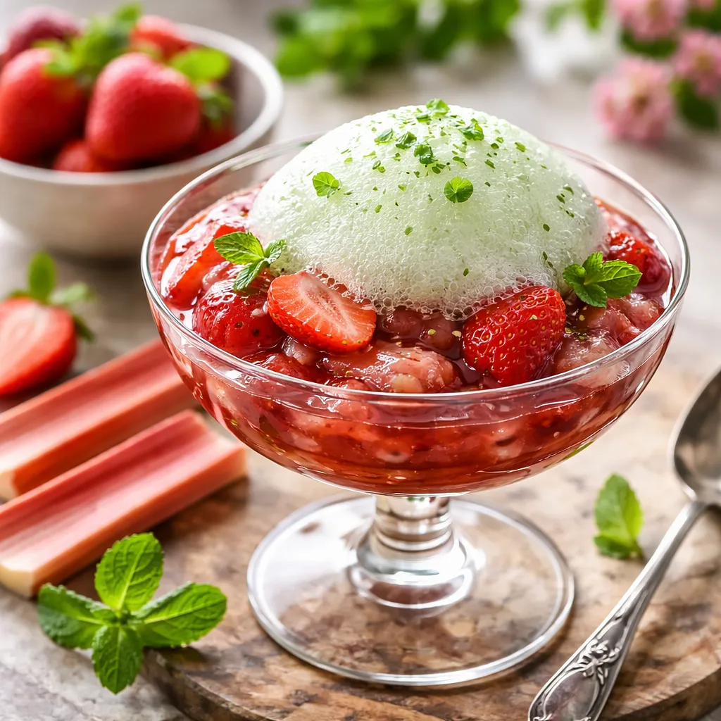 Wiosenny kompot rabarbarowo‑truskawkowy z miętową pianą - zdjęcie 1