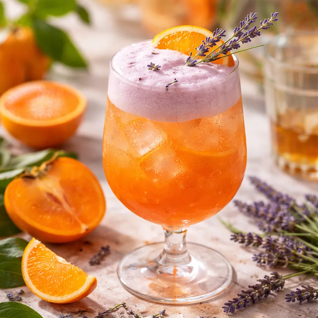 Recipe for: Sparkling clementine-persimmon cocktail with lavender foam (variant b719d4f8) - photo 1