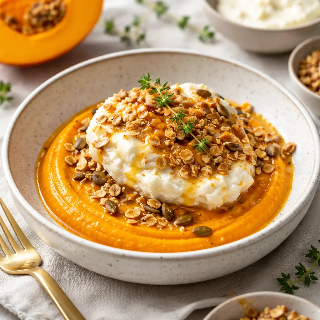 Hokkaido pumpkin mousse with coconut-ricotta cream, oat-nut crumble, and clementine sauce (variant e2d3cc1a) - photo 1