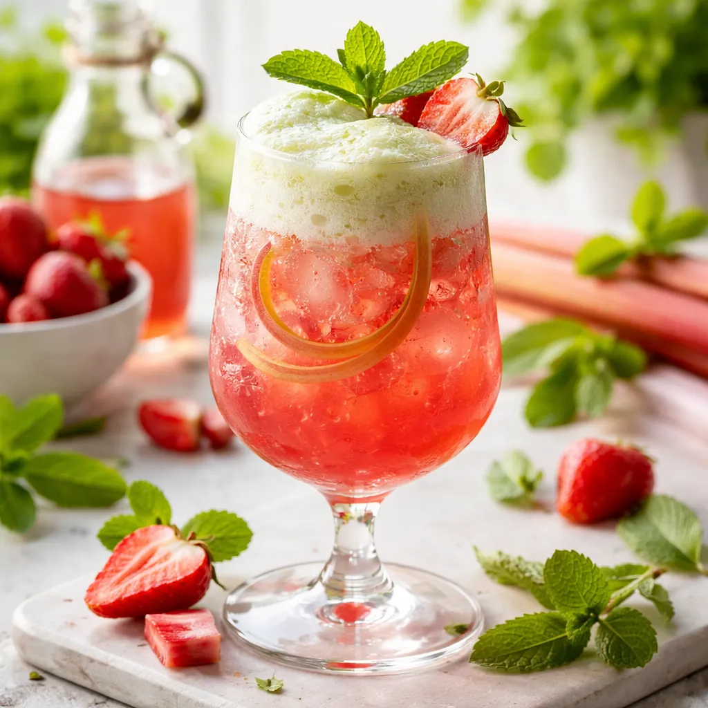 Wiosenny koktajl rabarbarowo‑truskawkowy z miętową pianą (wariant a5fbba66) - zdjęcie 1