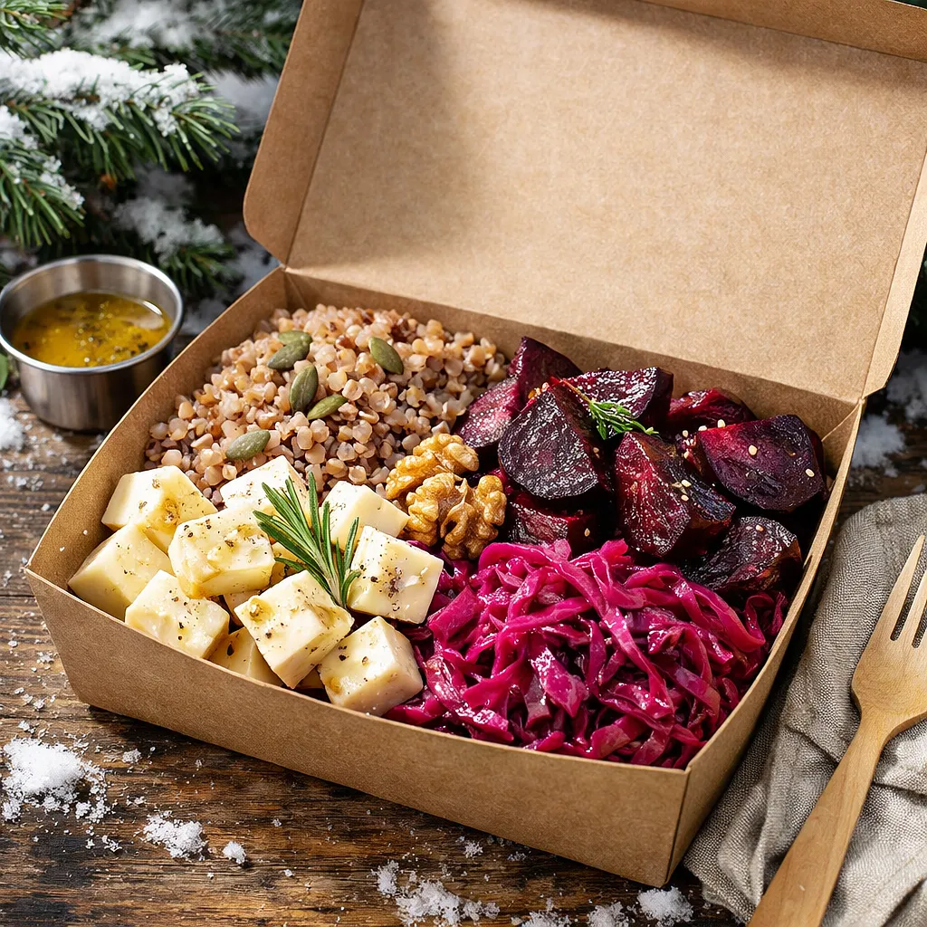 Recipe for: Winter Salad "Highlander’s Chest" with Buckwheat, Roasted Beets, Sauerkraut, and Cottage Cheese - photo 1