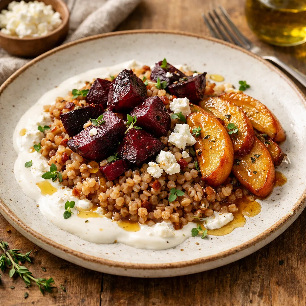 Recipe for: Buckwheat Risotto with Roasted Beetroot, Creamy Curd and Buttermilk, and Caramelized Apples - photo 1