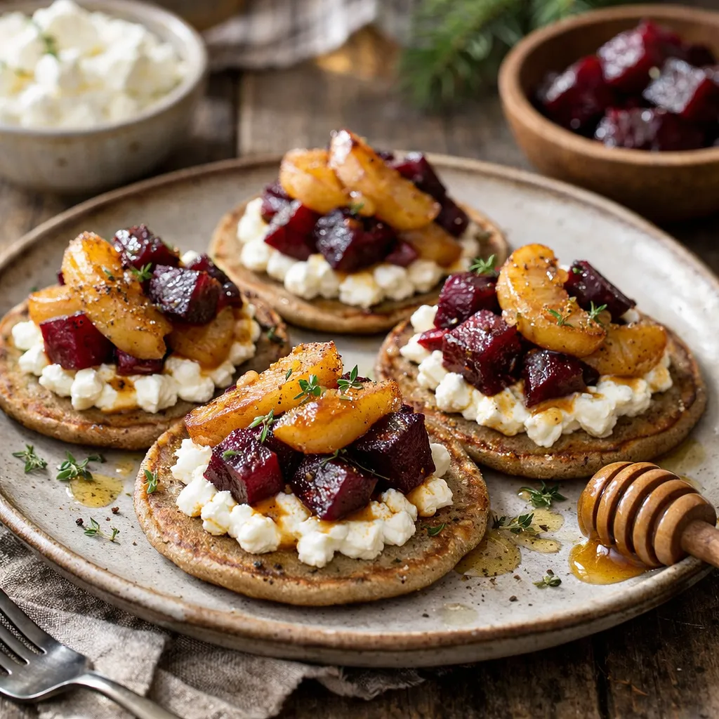 Recipe for: Buckwheat pancakes for winter with creamy cottage cheese, roasted beetroot, and caramelized apples - photo 1