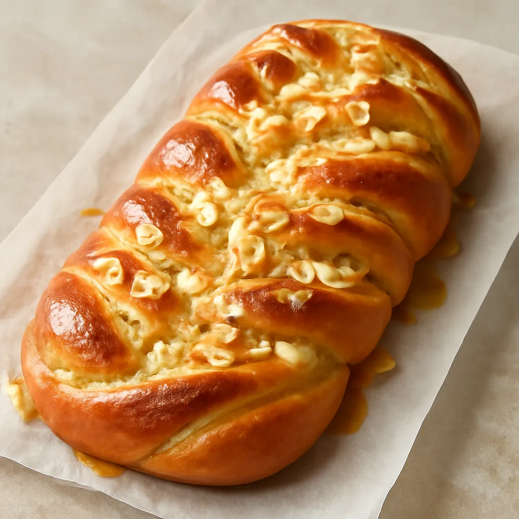 Braided brioche-like bread with vanilla-almond cream and honey-orange glaze - photo 1