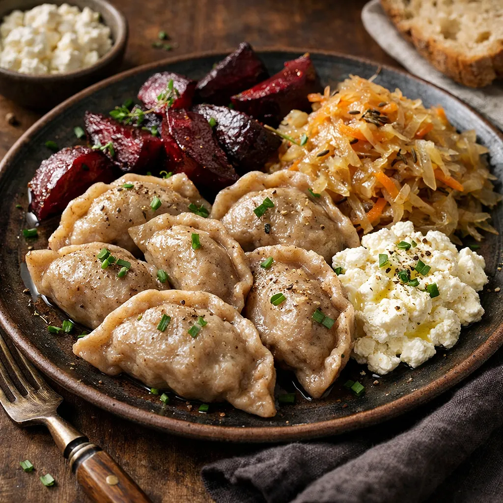 Recipe for: Buckwheat Pockets with Roasted Beets, Braised Sauerkraut, and Creamy Tofu Cheese (Vegan Version) - photo 1