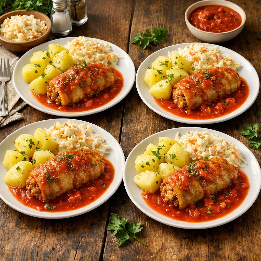 Unstuffed Cabbage Rolls in Tomato Sauce with Potatoes and Salad (4 servings) - photo 1