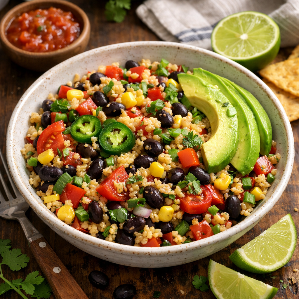 Mexican salad with bulgur, black beans, and avocado - photo 1