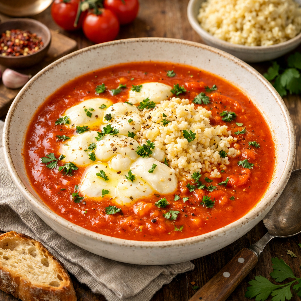 Tomato soup with warm mozzarella (Polish version with millet) - photo 1