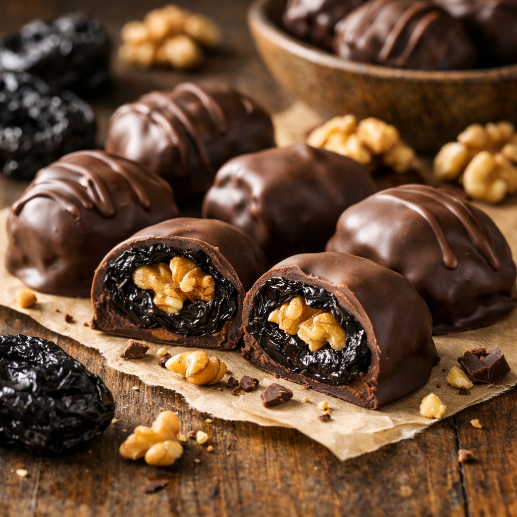 Dried plums in chocolate with walnuts - photo 1