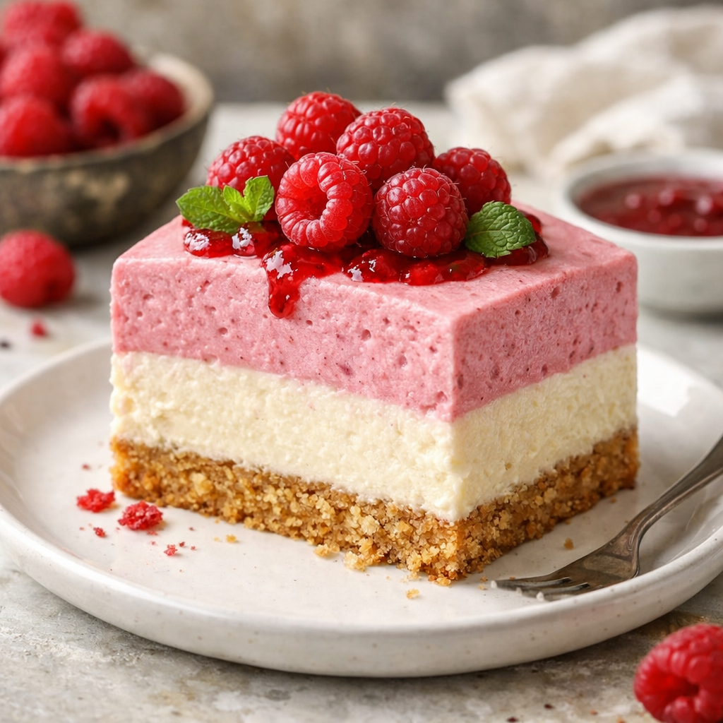 Sernik na herbatnikowym spodzie z musem malinowym (polska-nowoczesna) - zdjęcie 1