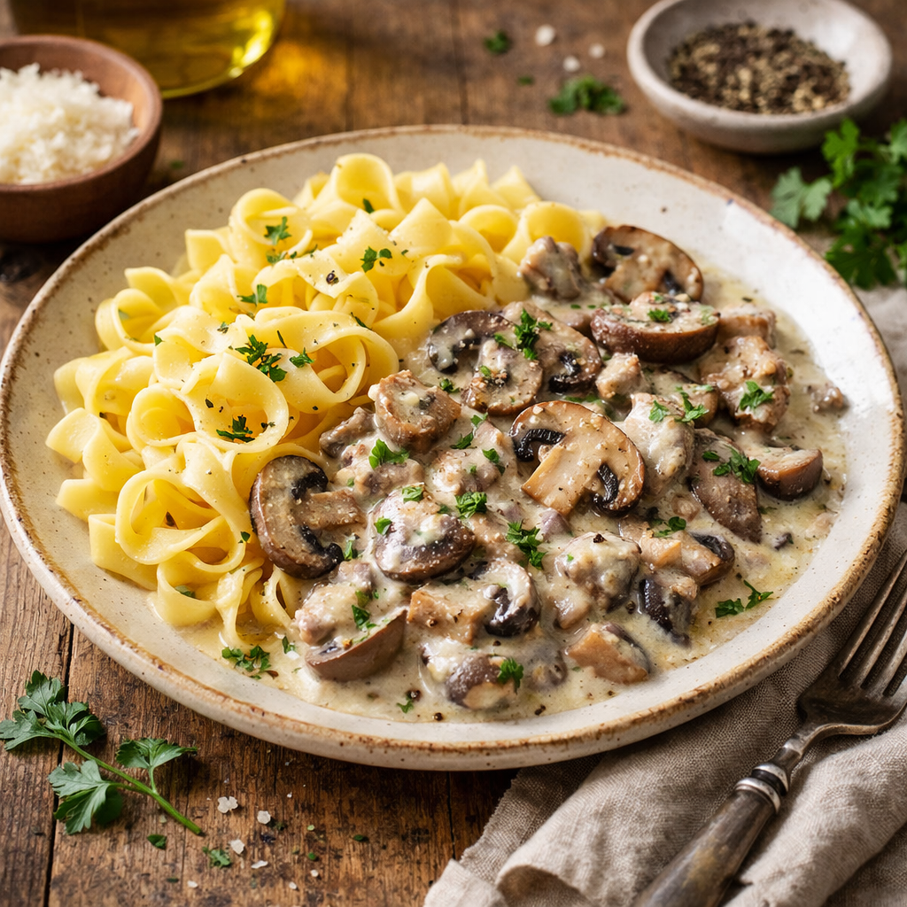 Egg Noodles with Mushroom Sauce and Cream (Polish Version) - photo 1
