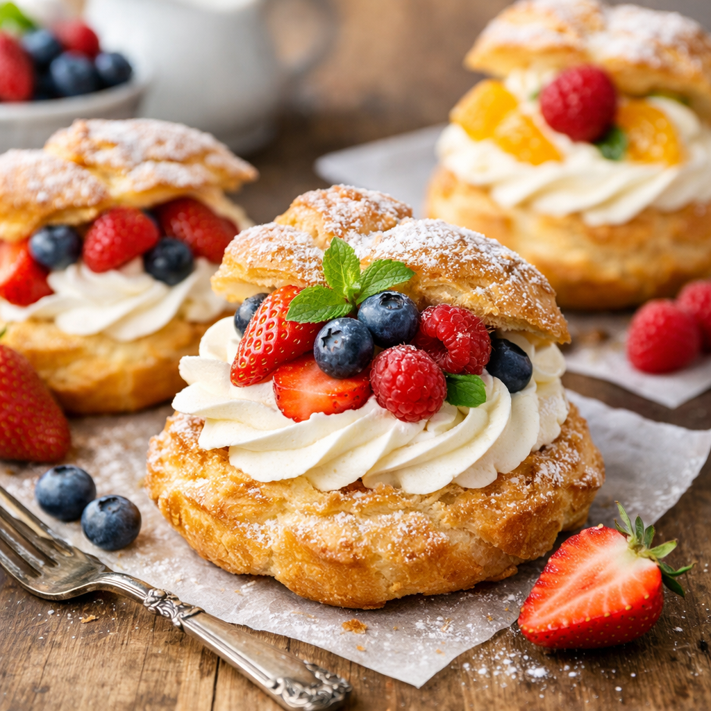 Profiteroles with whipped cream and fruit (Polish-modern) - photo 1