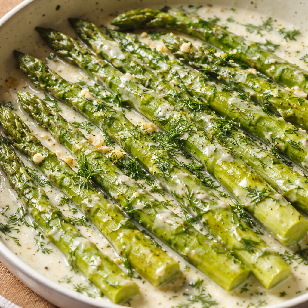 Asparagus in cream sauce with dill - photo 1