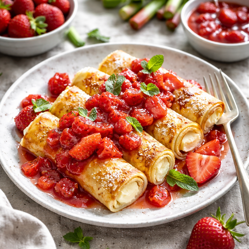Pancakes with cottage cheese and seasonal strawberry-rhubarb sauce - photo 1