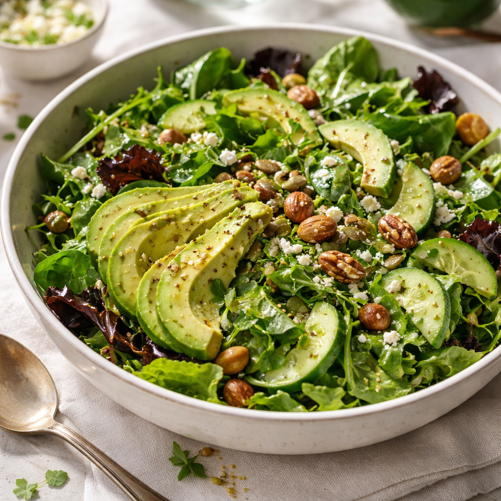 Green salad with avocado and nuts - photo 1