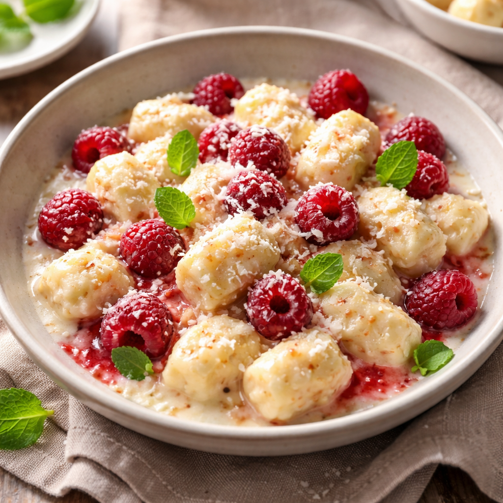 Dumplings with cheese and raspberries - photo 1