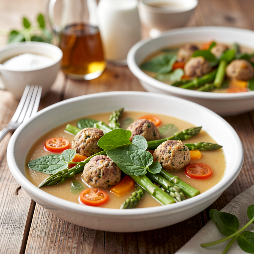 Vegetable soup with meatballs (Easter variant with sorrel and asparagus) - photo 1