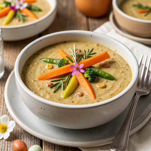 Creamy lentil soup with spring vegetables (Easter version) - photo 1