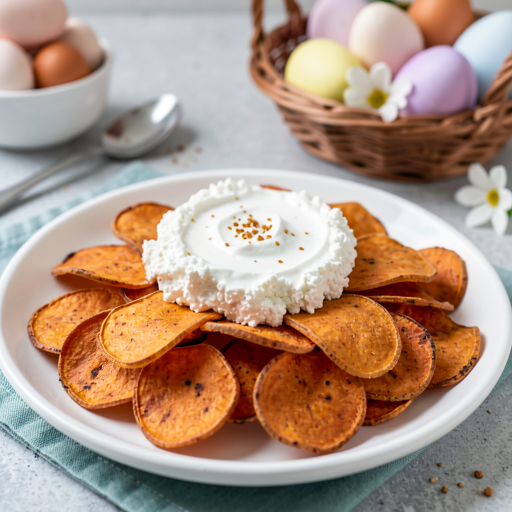 Sweet Potato Chips with Cottage Cheese and Buttermilk Dip (Easter Snack) - photo 1