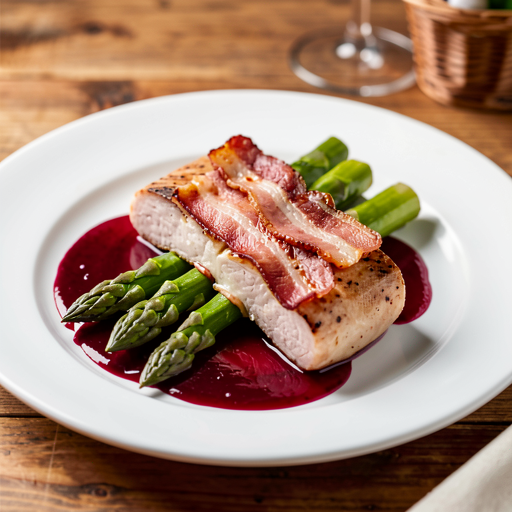 Saltimbocca with Polish Bacon and Asparagus in Red Wine - photo 1