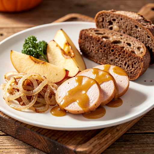 Baked white sausage with onion and mustard-honey glaze - photo 1