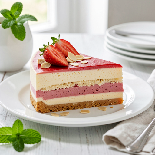 Cold cheesecake with rhubarb-strawberry mousse and almond crumble - photo 1