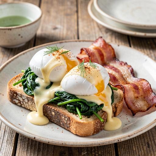 Benedict Eggs in the Polish Version with Spinach and Crispy Bacon - photo 1