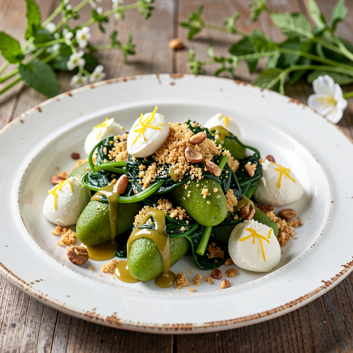 Kopytka ze szpinakiem, masłem szałwiowym i twarogową posypką - zdjęcie 1