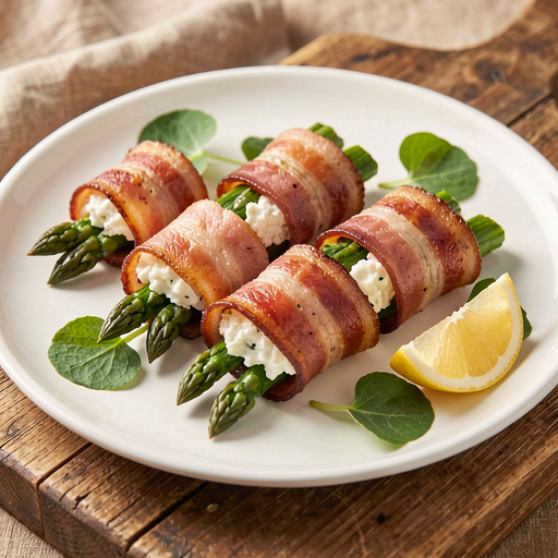 Bacon-wrapped asparagus rolls with horseradish cheese filling - photo 1