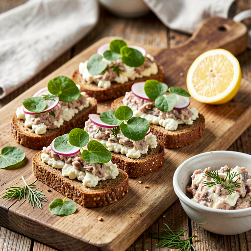 Smoked mackerel with bread, cottage cheese, and sorrel - photo 1